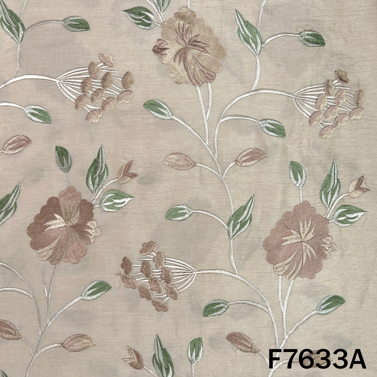 Thread Embroiderd Dola Silk Fabric - F7633