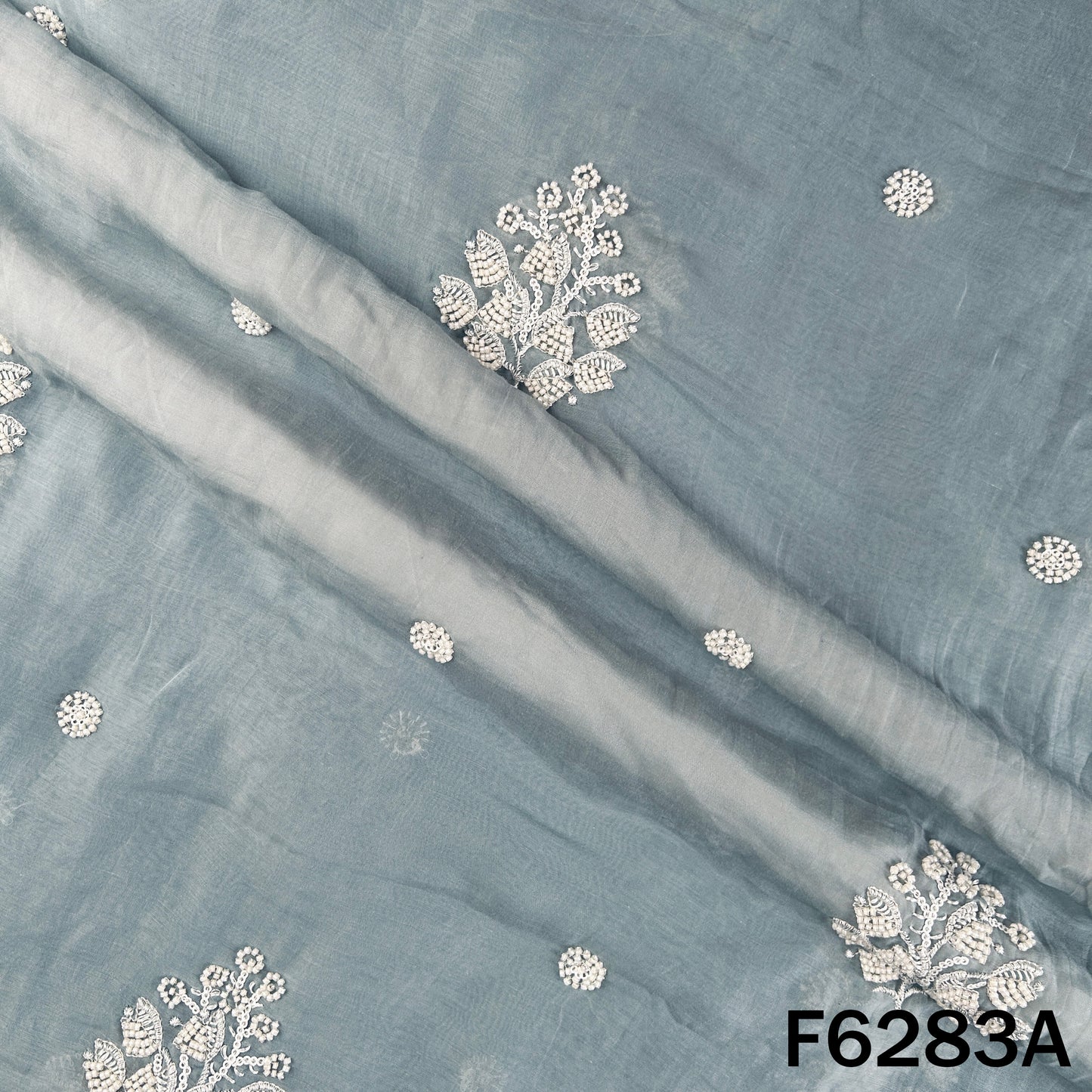 Cut Dana Thread Sequins Work Mul Chanderi Fabric - F6283