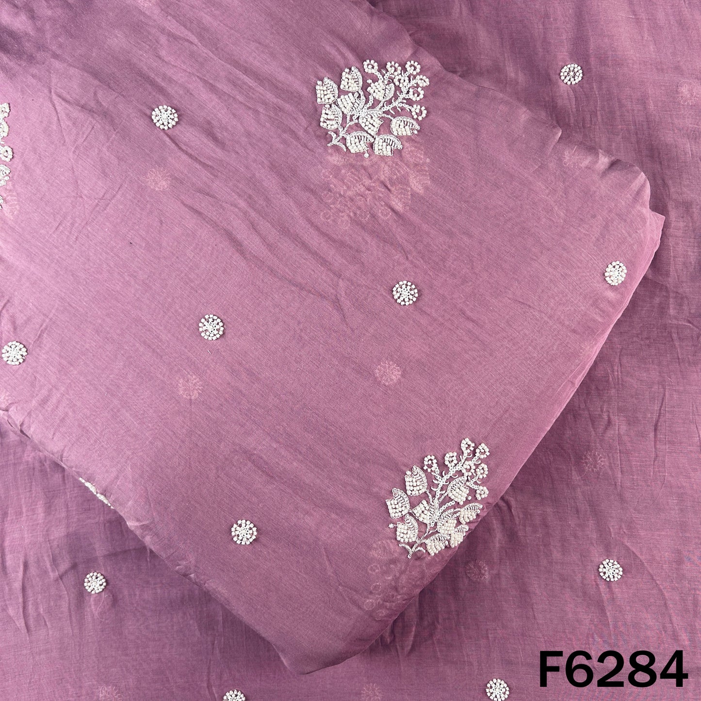 Cut Dana Thread Sequins Work Mul Chanderi Fabric - F6284