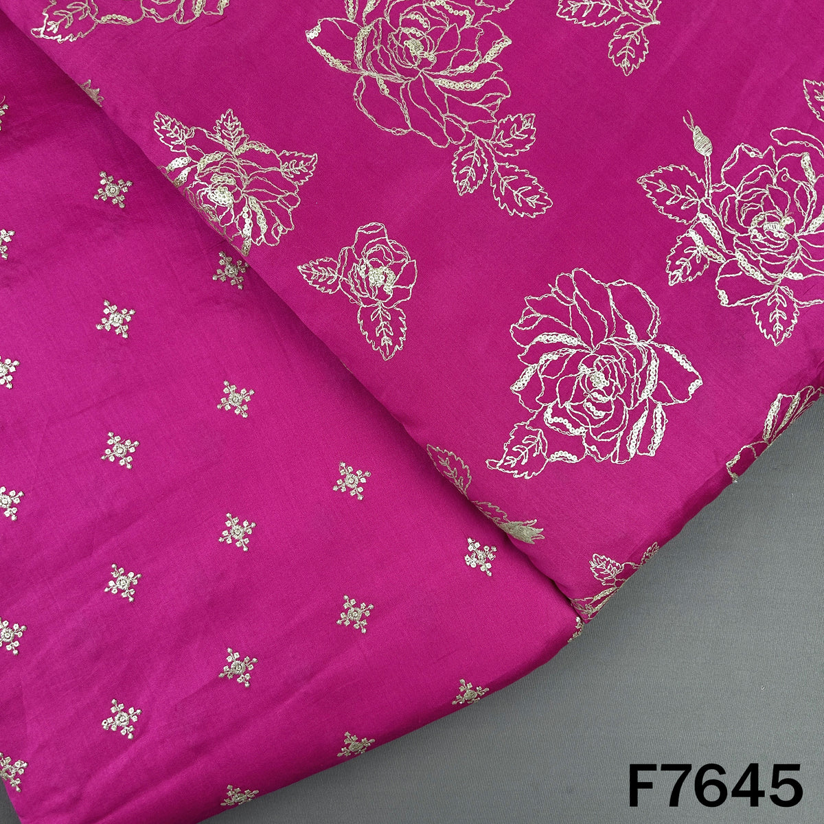 Thread Sequins Embroidered Pure Chanderi Silk Fabric - F7645