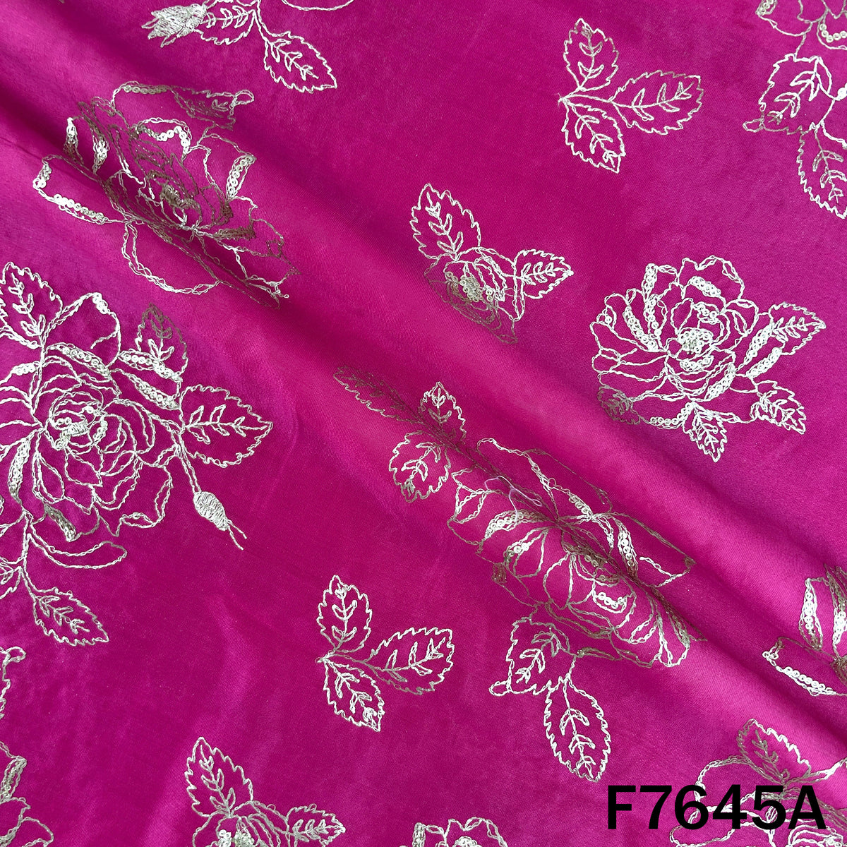 Thread Sequins Embroidered Pure Chanderi Silk Fabric - F7645