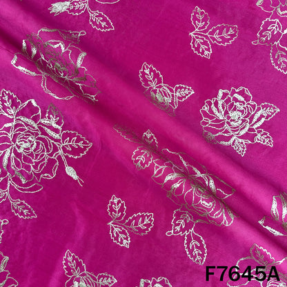 Thread Sequins Embroidered Pure Chanderi Silk Fabric - F7645