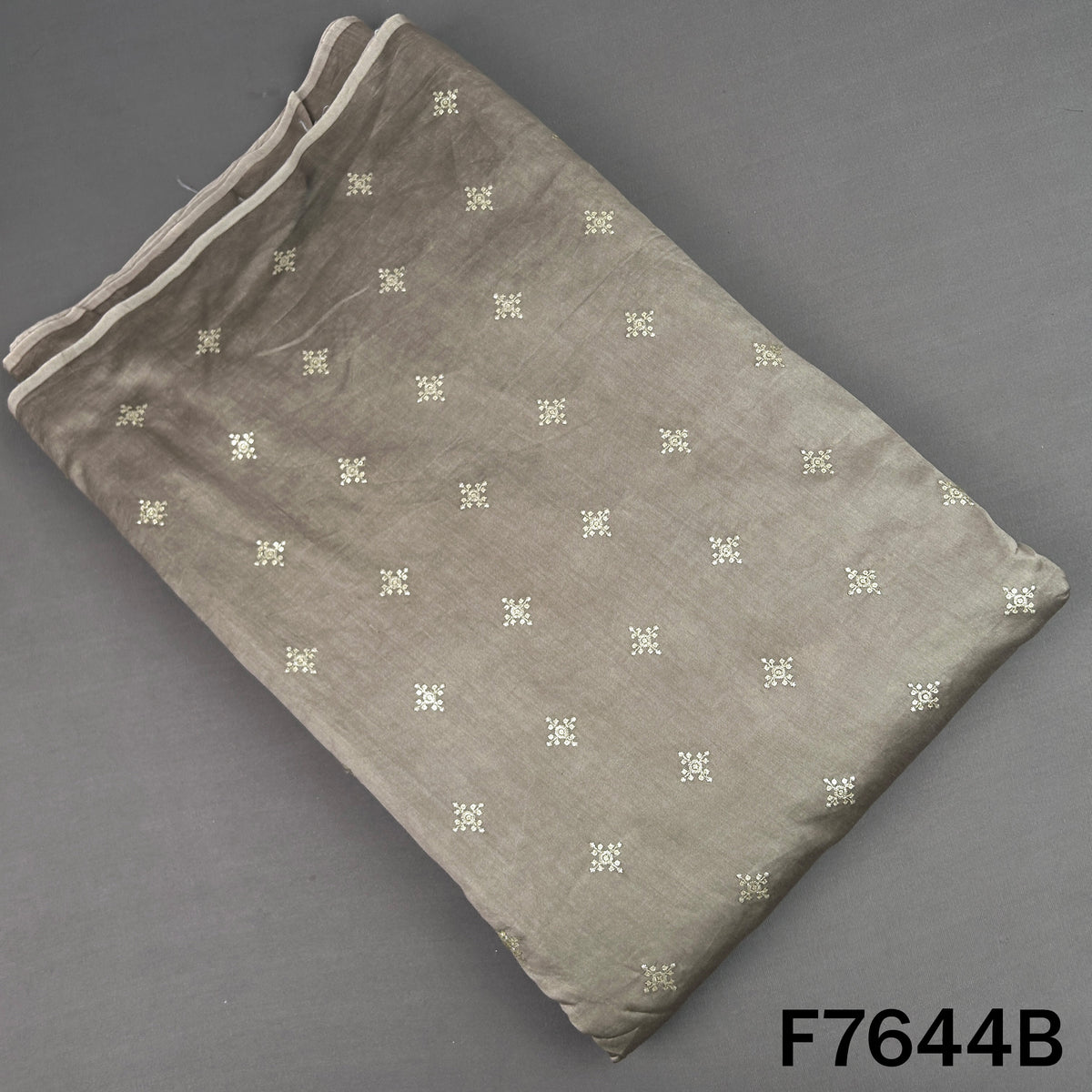 Thread Sequins Embroidered Pure Chanderi Silk Fabric - F7644