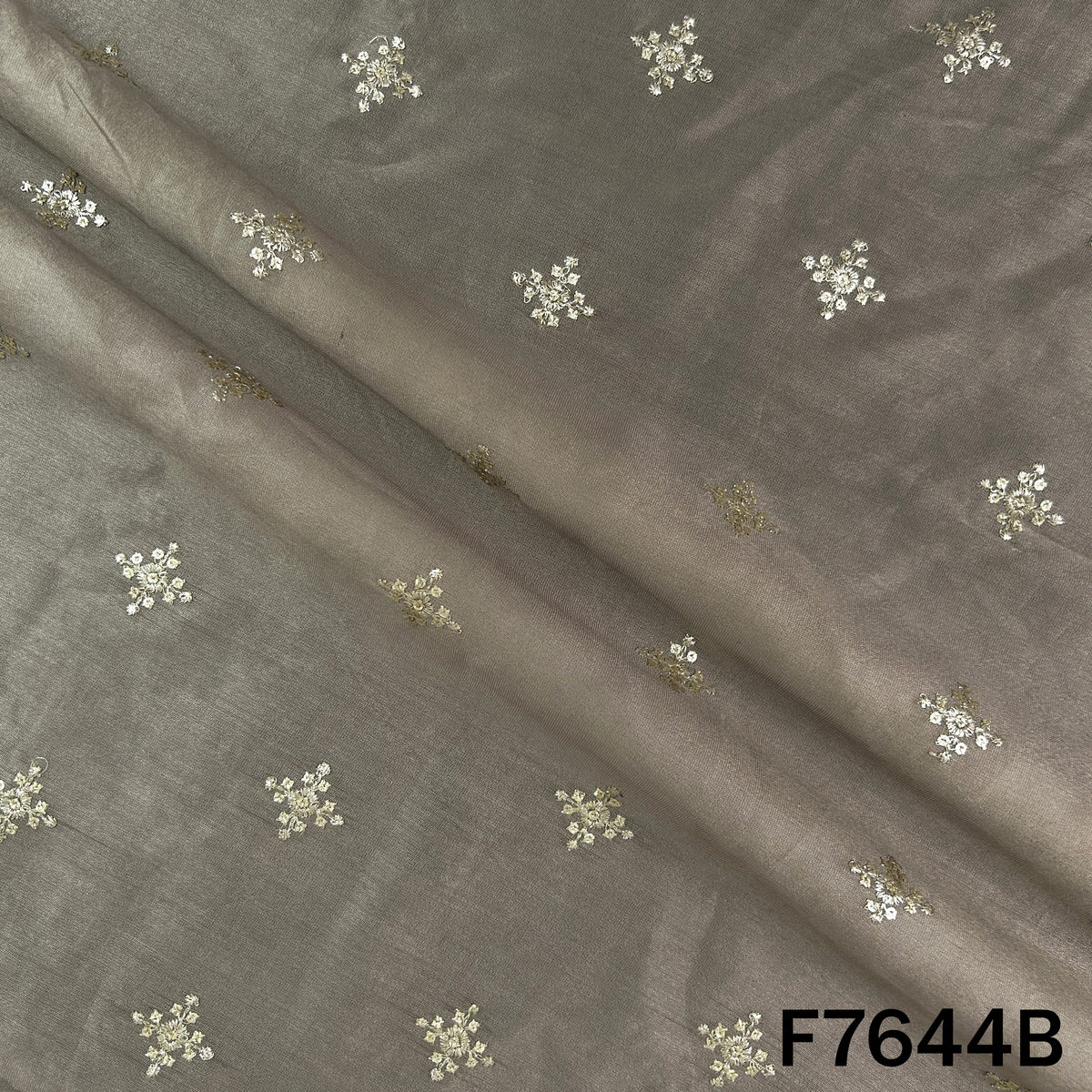 Thread Sequins Embroidered Pure Chanderi Silk Fabric - F7644