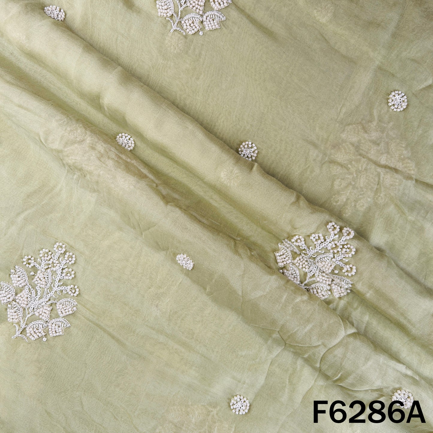 Cut Dana Thread Sequins Work Mul Chanderi Fabric - F6286