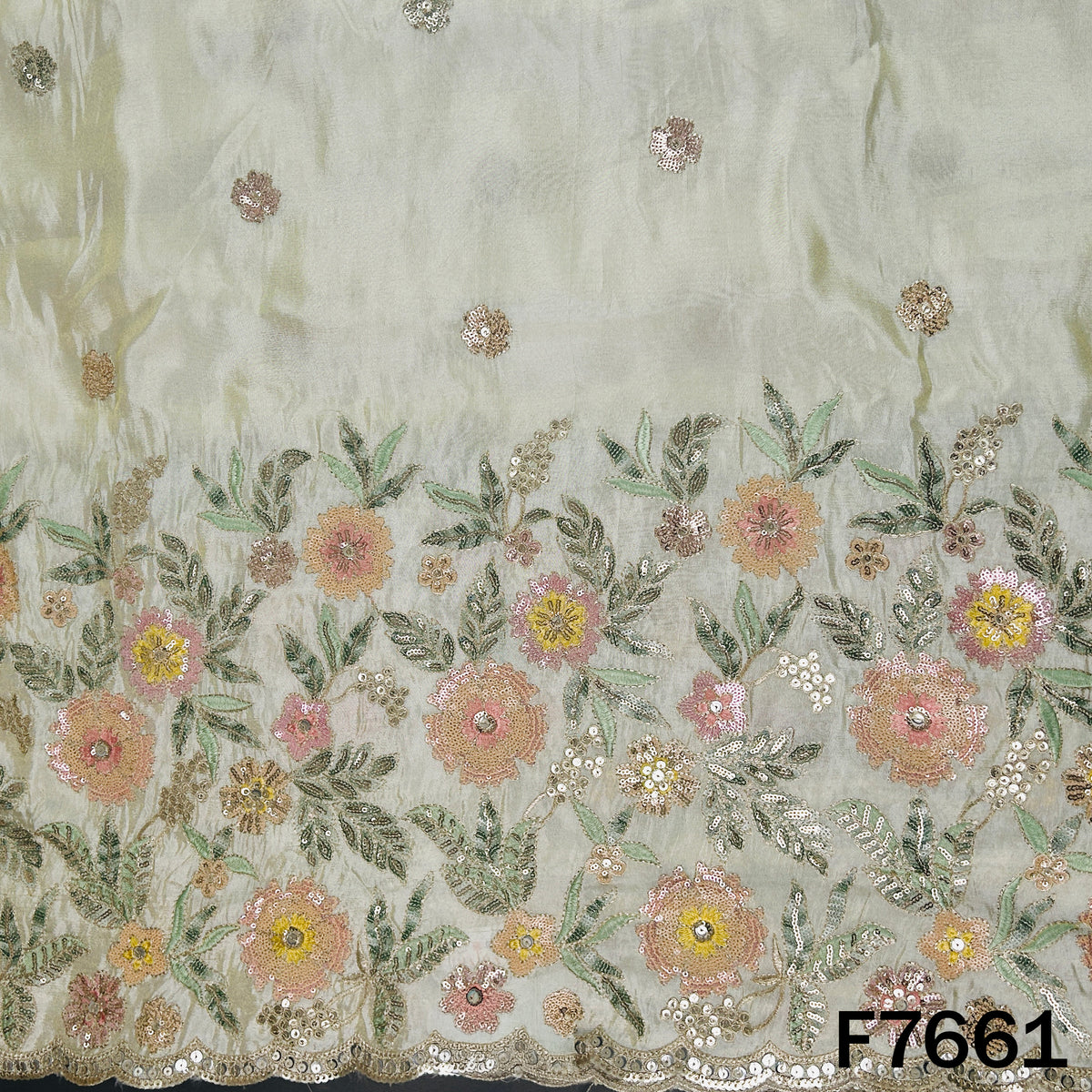 Zari Thread Sequins Work Shimmer Tissue Fabric - F7661