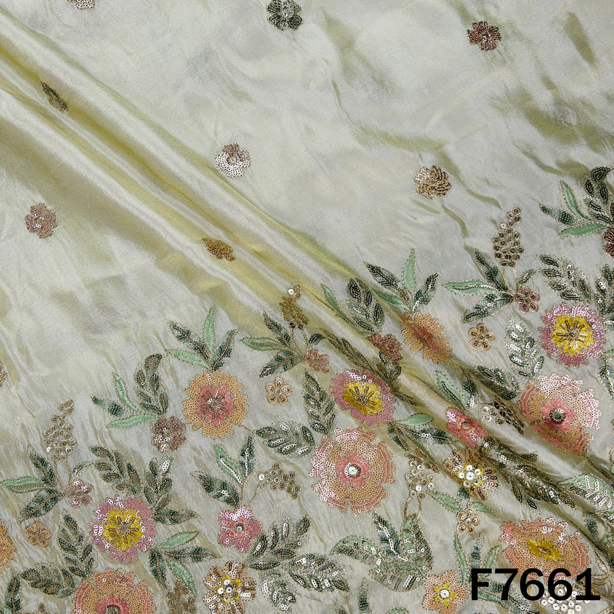 Zari Thread Sequins Work Shimmer Tissue Fabric - F7661