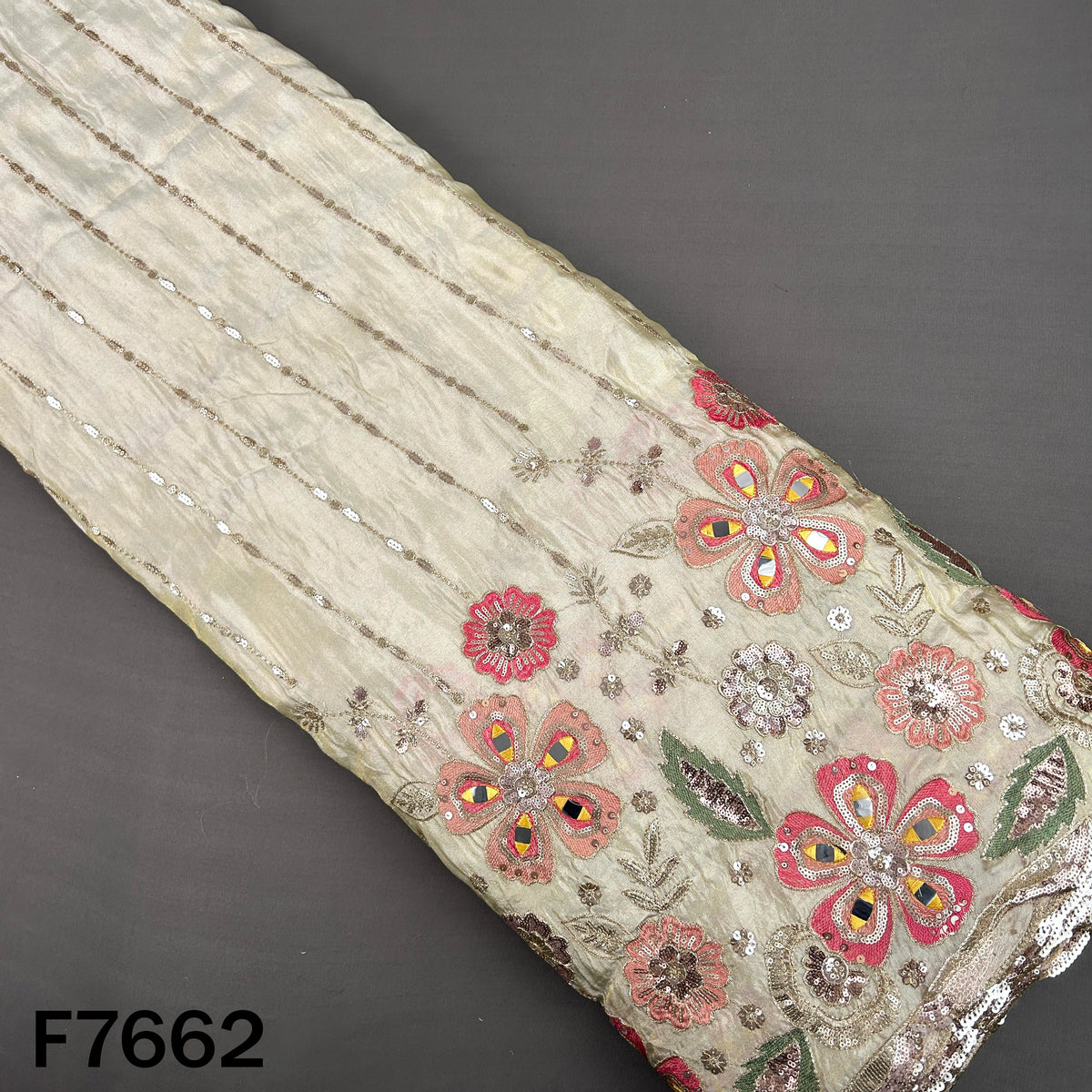 Zari Thread Sequins Foux Mirror Work Shimmer Tissue Fabric - F7662