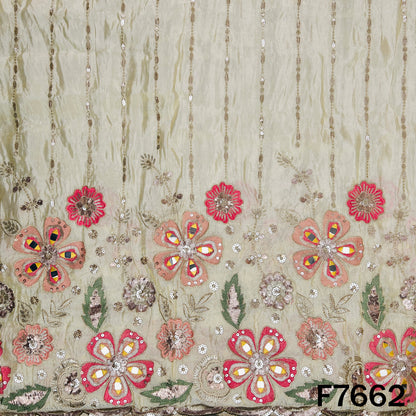 Zari Thread Sequins Foux Mirror Work Shimmer Tissue Fabric - F7662