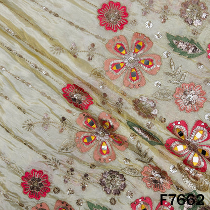 Zari Thread Sequins Foux Mirror Work Shimmer Tissue Fabric - F7662
