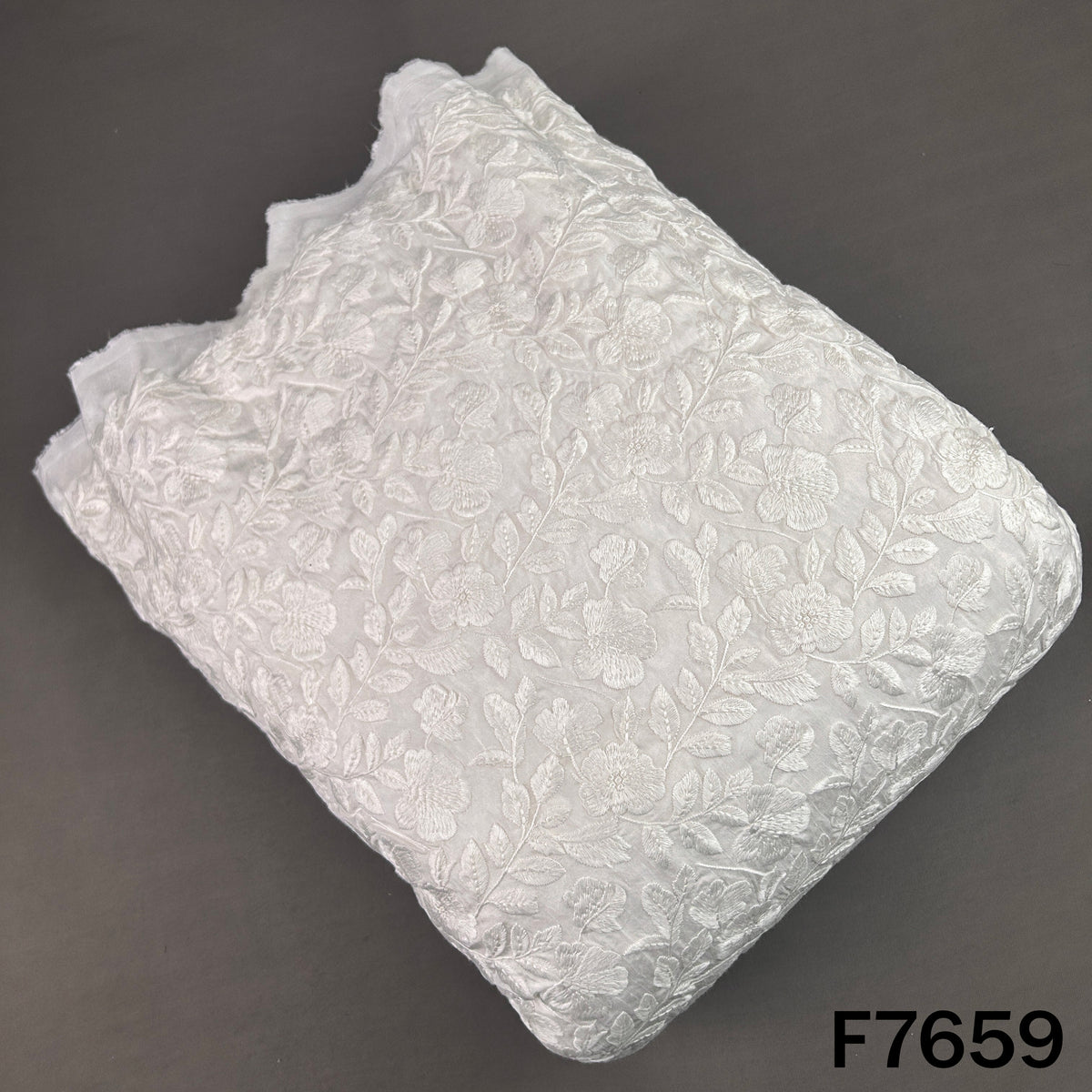 Dyeable Thread Embroidered Raw Silk Fabric - F7659