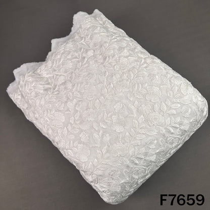 Dyeable Thread Embroidered Raw Silk Fabric - F7659
