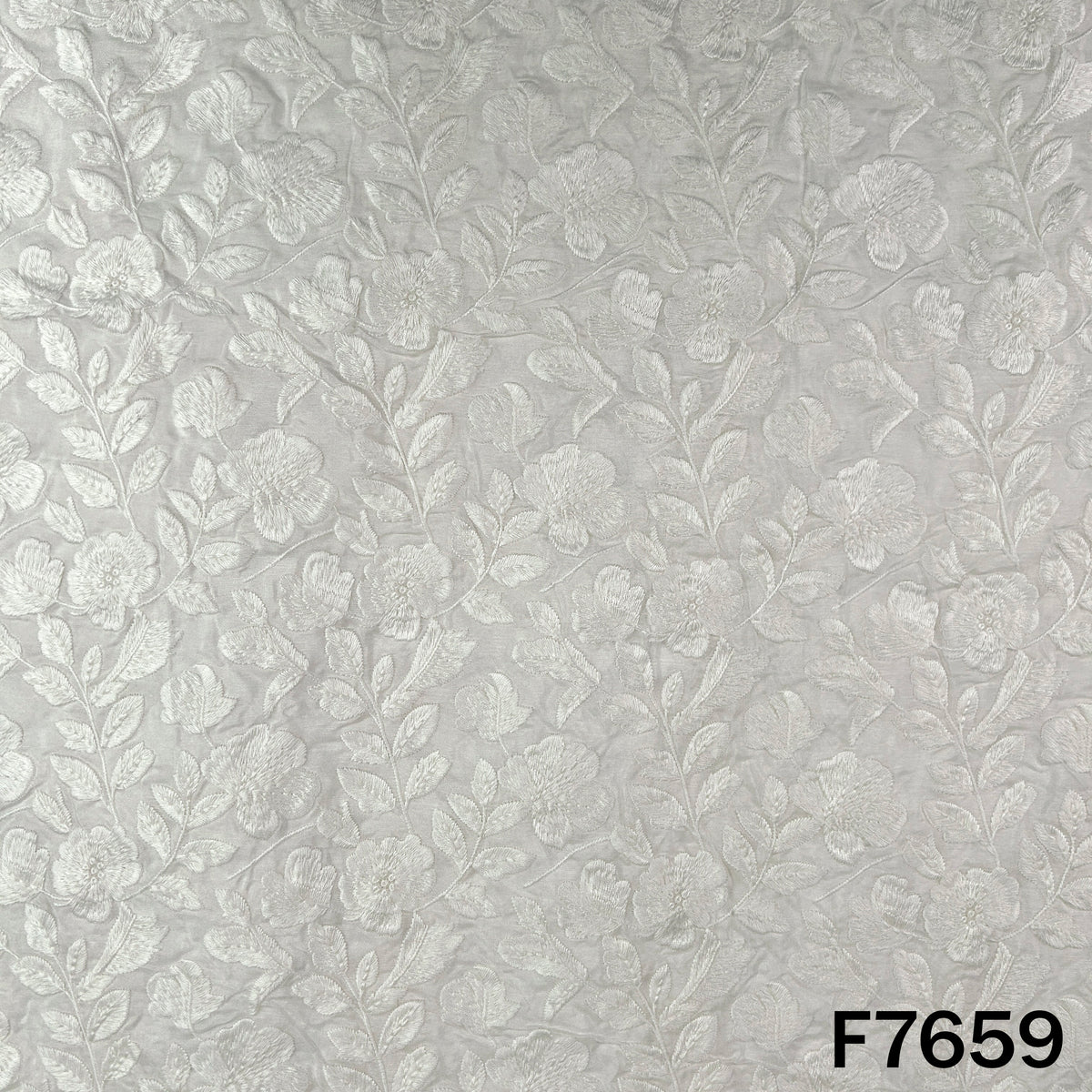 Dyeable Thread Embroidered Raw Silk Fabric - F7659