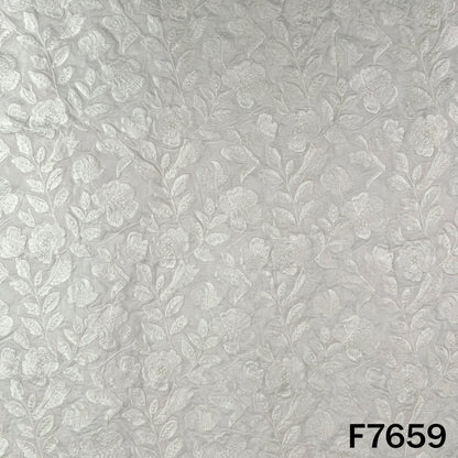 Dyeable Thread Embroidered Raw Silk Fabric - F7659