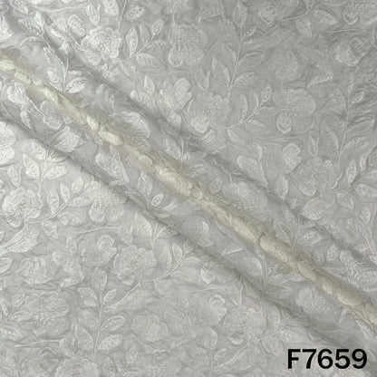 Dyeable Thread Embroidered Raw Silk Fabric - F7659