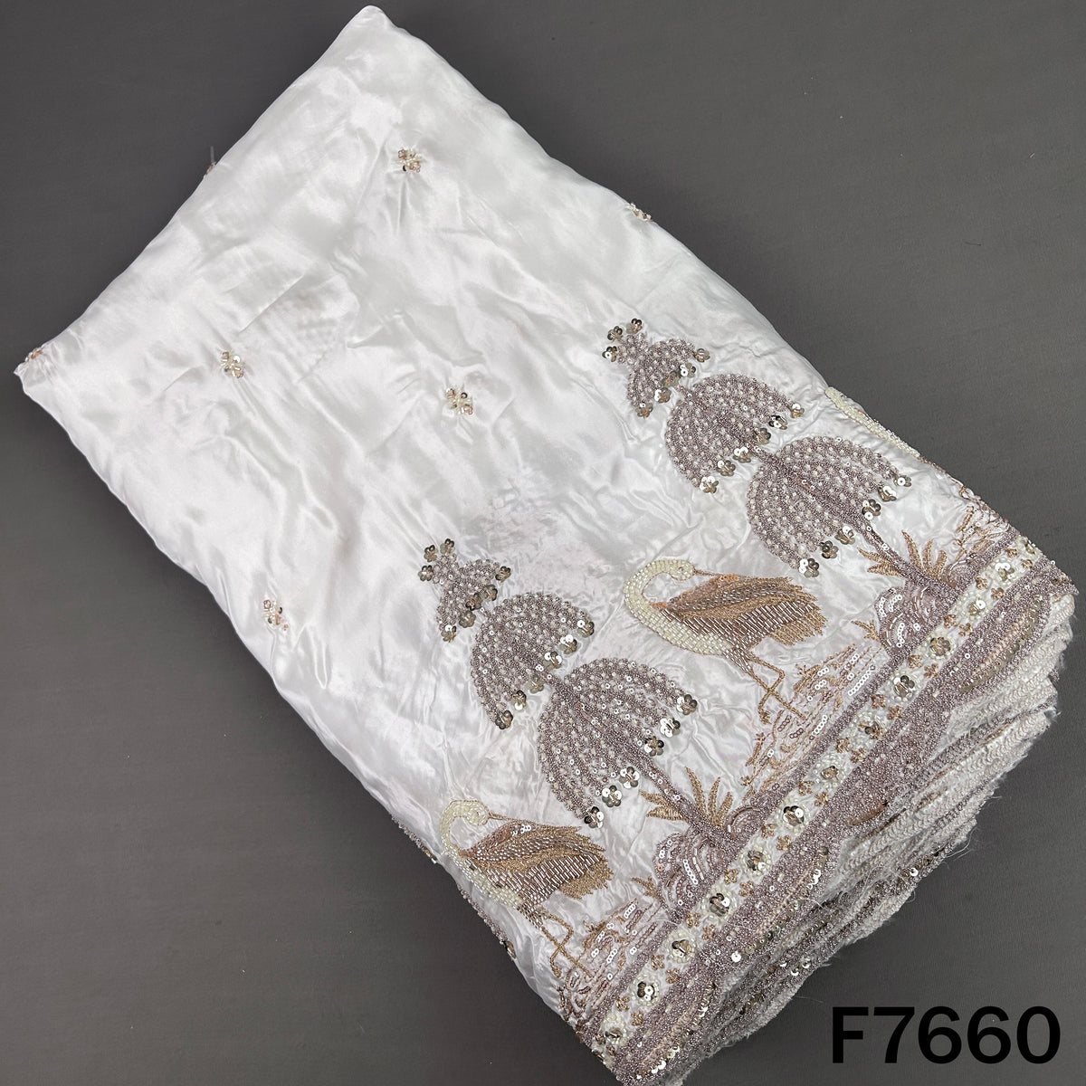 Dyeable Cut Dana Zari Sequins Work Crepe Fabric - F7660