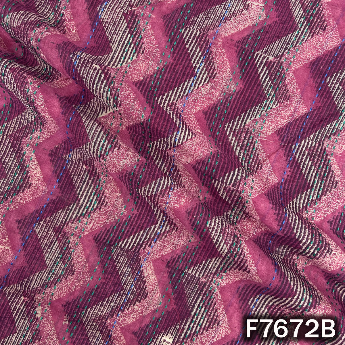 Printed Kantha Stich Pure Chanderi Silk Fabric - F7672