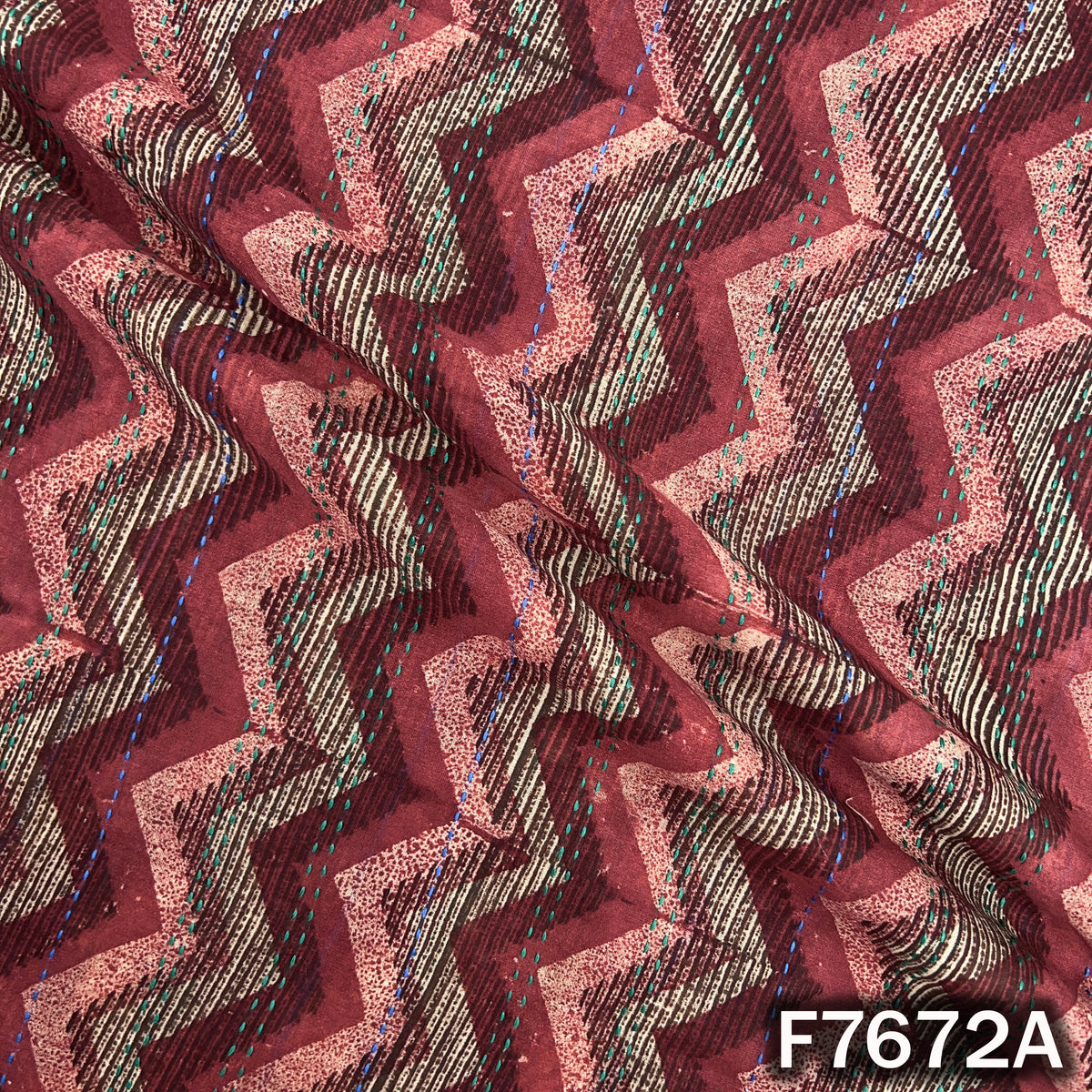 Printed Kantha Stich Pure Chanderi Silk Fabric - F7672