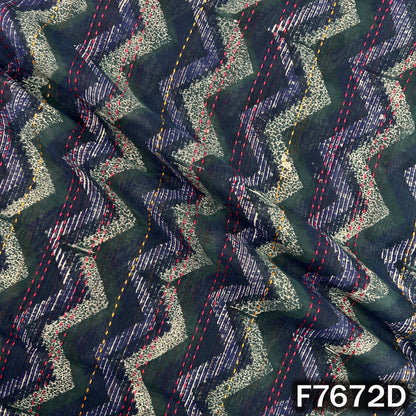 Printed Kantha Stich Pure Chanderi Silk Fabric - F7672
