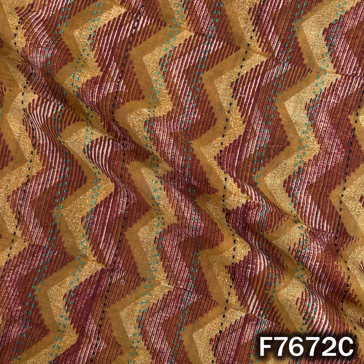 Printed Kantha Stich Pure Chanderi Silk Fabric - F7672