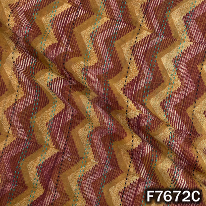 Printed Kantha Stich Pure Chanderi Silk Fabric - F7672