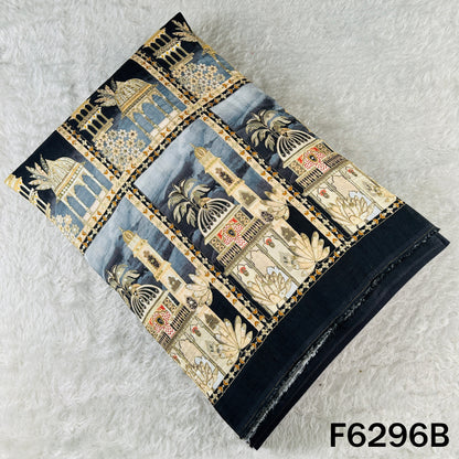 Positional Print Zari Sequins Embroidered Dola Silk Fabric - F6296
