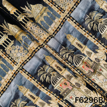 Positional Print Zari Sequins Embroidered Dola Silk Fabric - F6296