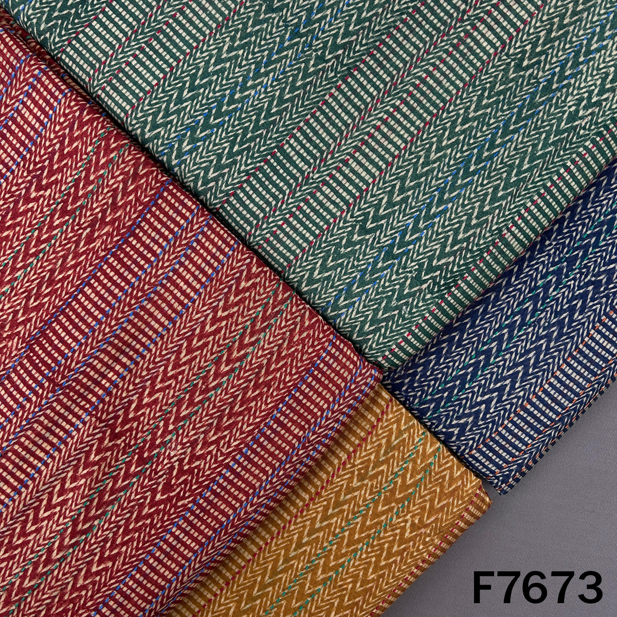 Printed Kantha Stich Pure Chanderi Silk Fabric - F7673