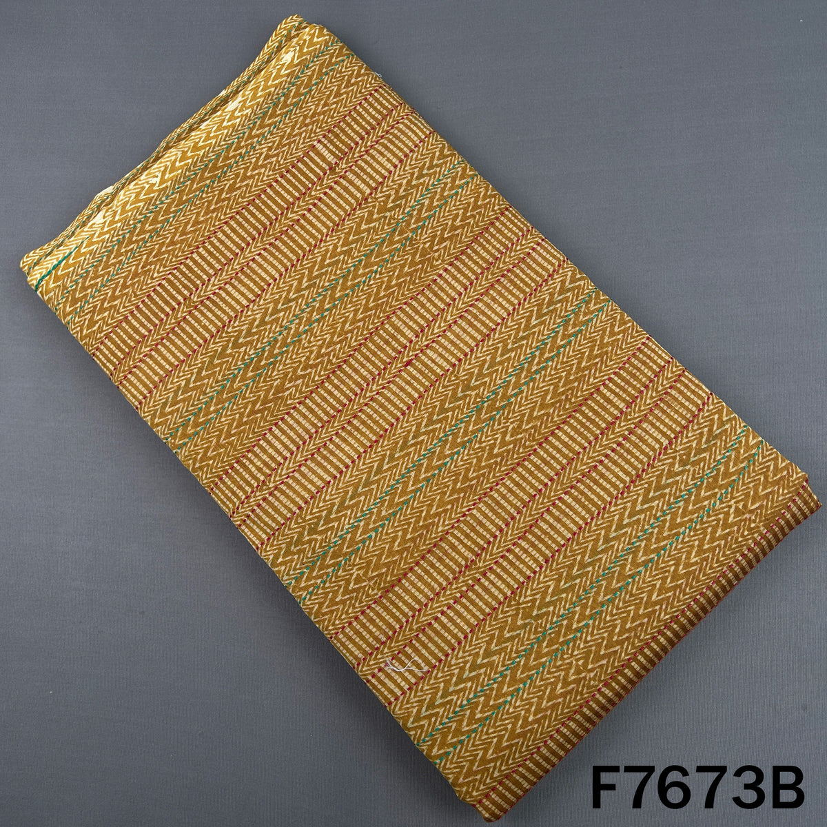 Printed Kantha Stich Pure Chanderi Silk Fabric - F7673