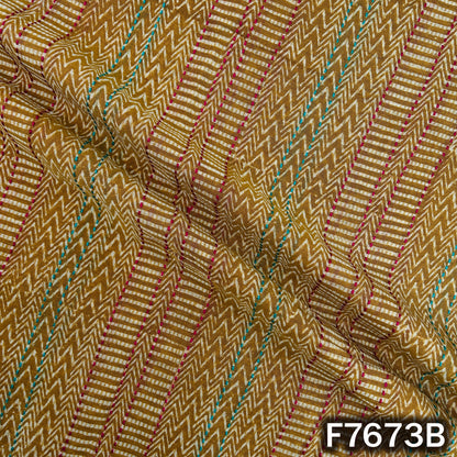 Printed Kantha Stich Pure Chanderi Silk Fabric - F7673