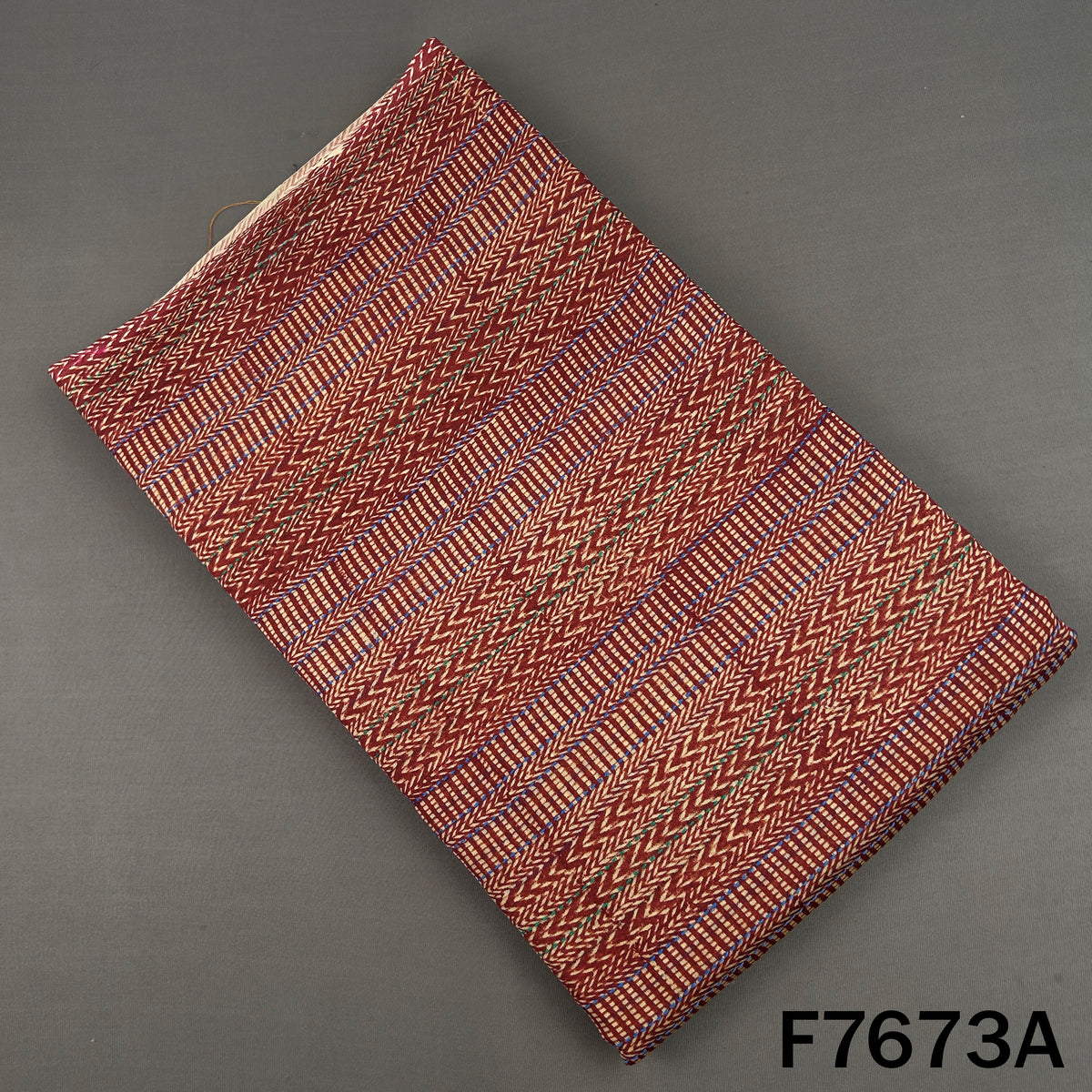 Printed Kantha Stich Pure Chanderi Silk Fabric - F7673