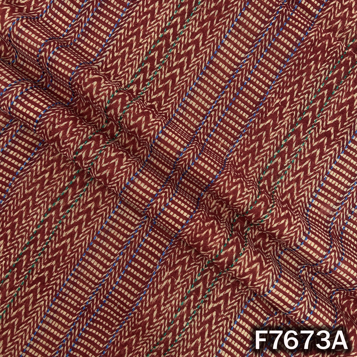 Printed Kantha Stich Pure Chanderi Silk Fabric - F7673