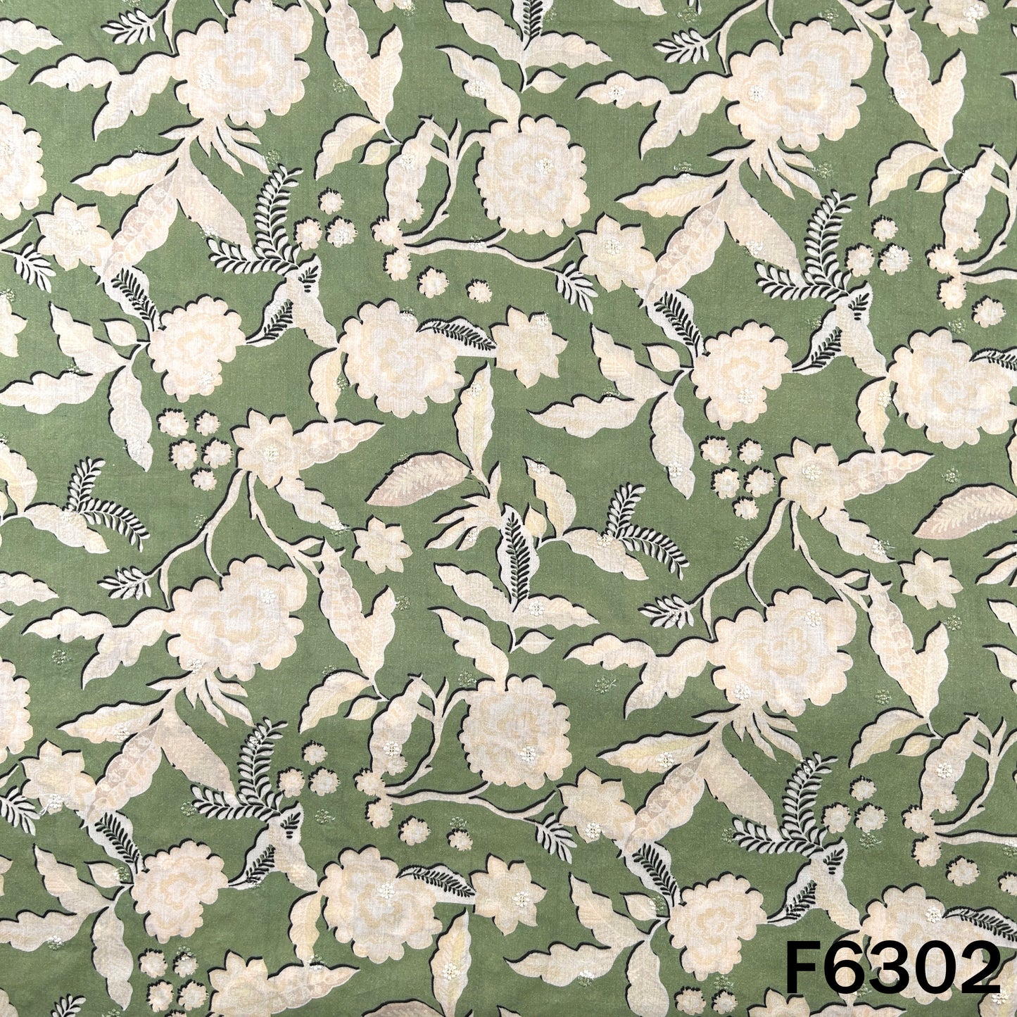 Digital Print Thread Sequins Work Cambric Cotton Fabric - F6302