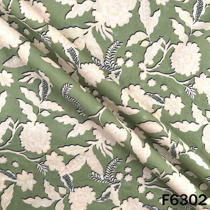Digital Print Thread Sequins Work Cambric Cotton Fabric - F6302