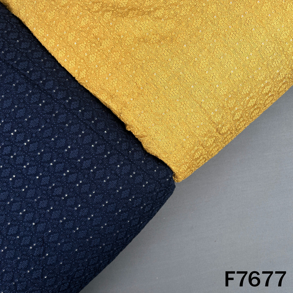 Chikankari Sequins Dola Silk Fabric - F7677
