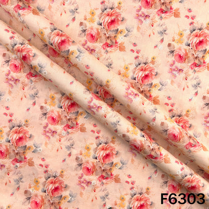 Digital Print Thread Sequins Work Cambric Cotton Fabric - F6303