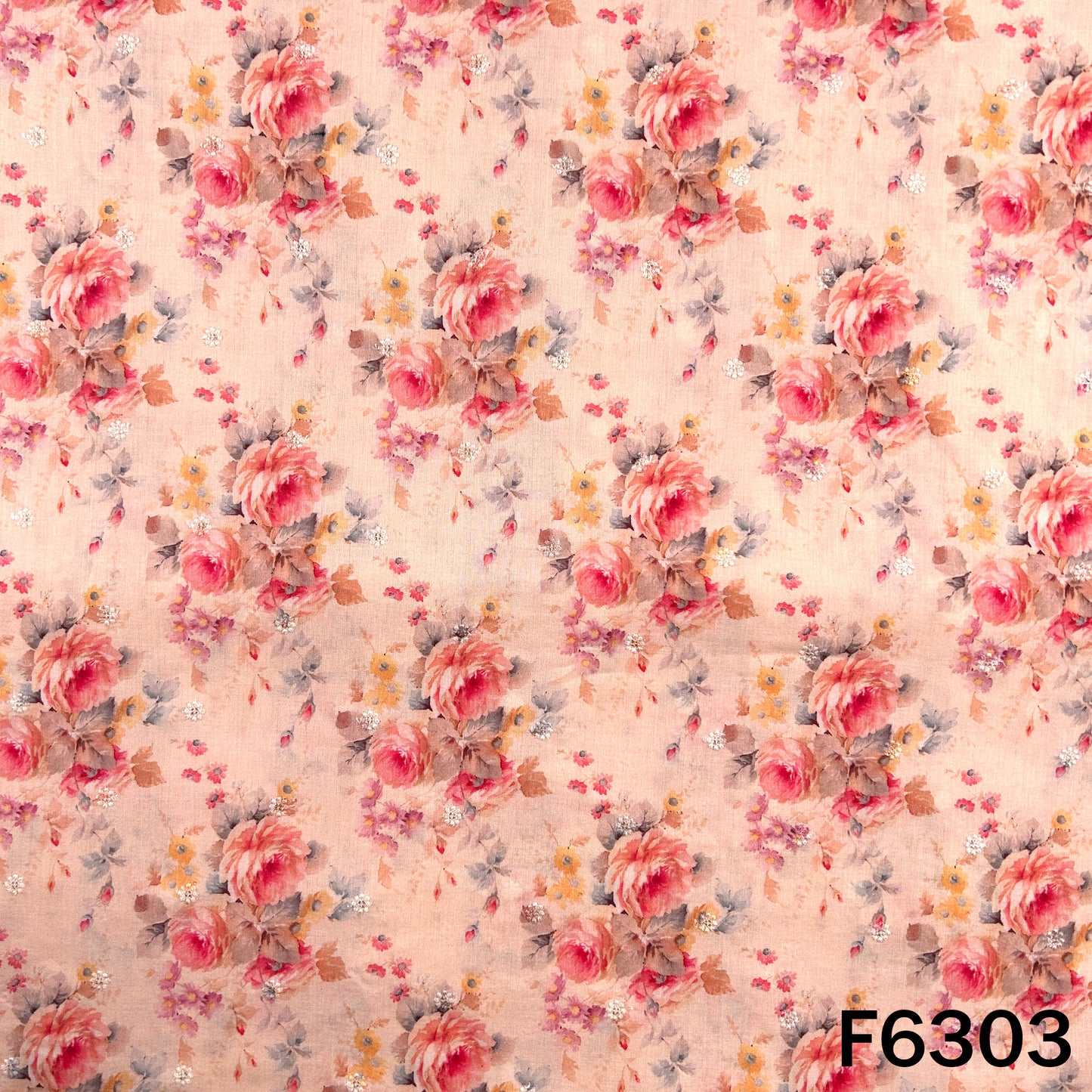 Digital Print Thread Sequins Work Cambric Cotton Fabric - F6303