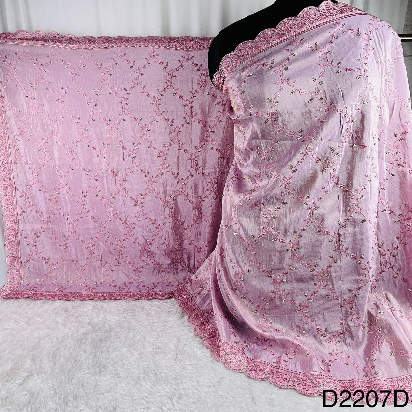 Cut Dana Thread Embroidered Simmer Tissue Dupatta-D2207