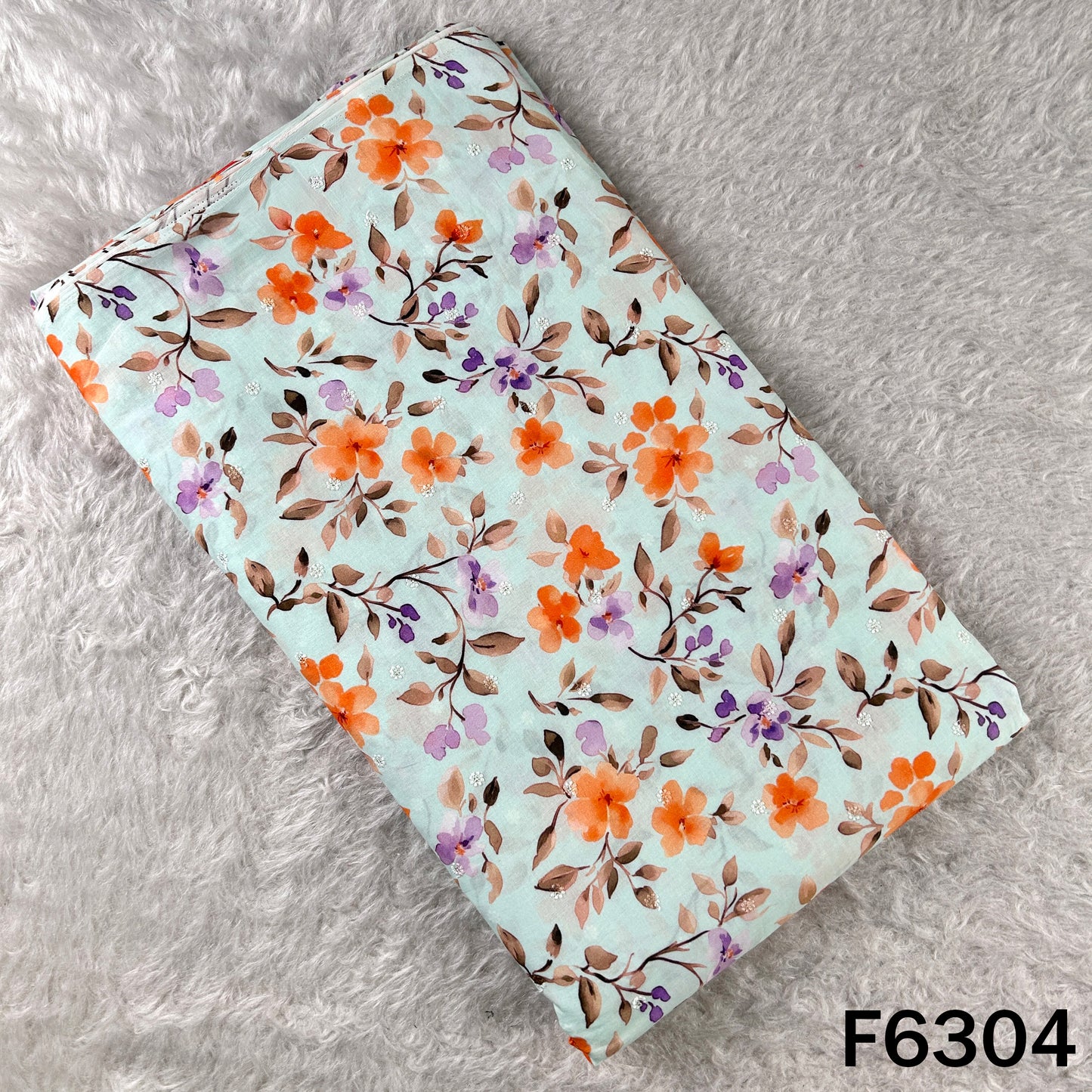 Digital Print Thread Sequins Work Cambric Cotton Fabric - F6304