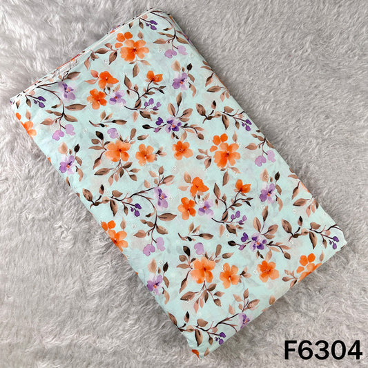 Digital Print Thread Sequins Work Cambric Cotton Fabric - F6304