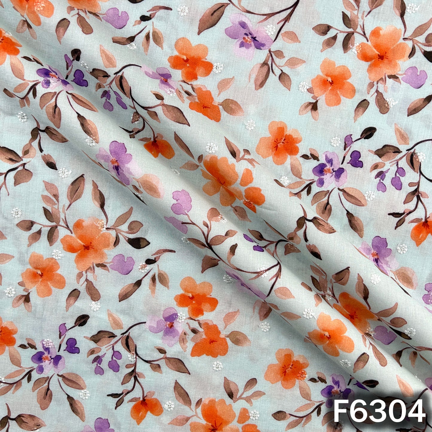 Digital Print Thread Sequins Work Cambric Cotton Fabric - F6304