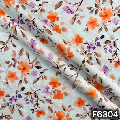 Digital Print Thread Sequins Work Cambric Cotton Fabric - F6304