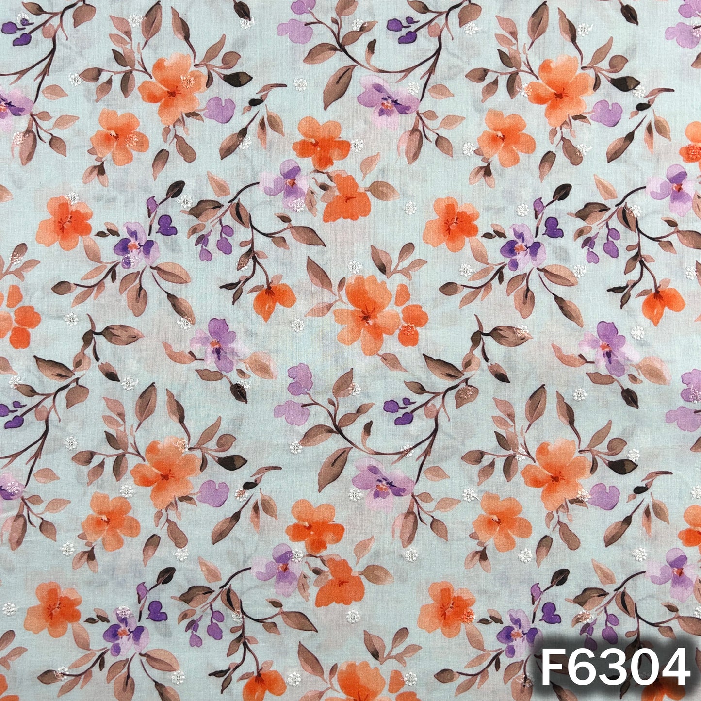 Digital Print Thread Sequins Work Cambric Cotton Fabric - F6304