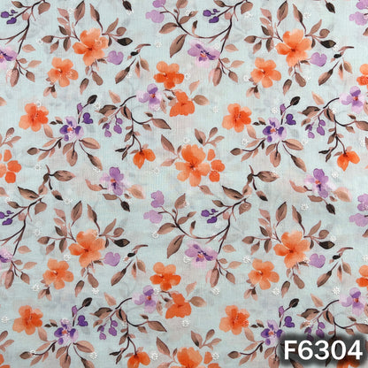 Digital Print Thread Sequins Work Cambric Cotton Fabric - F6304