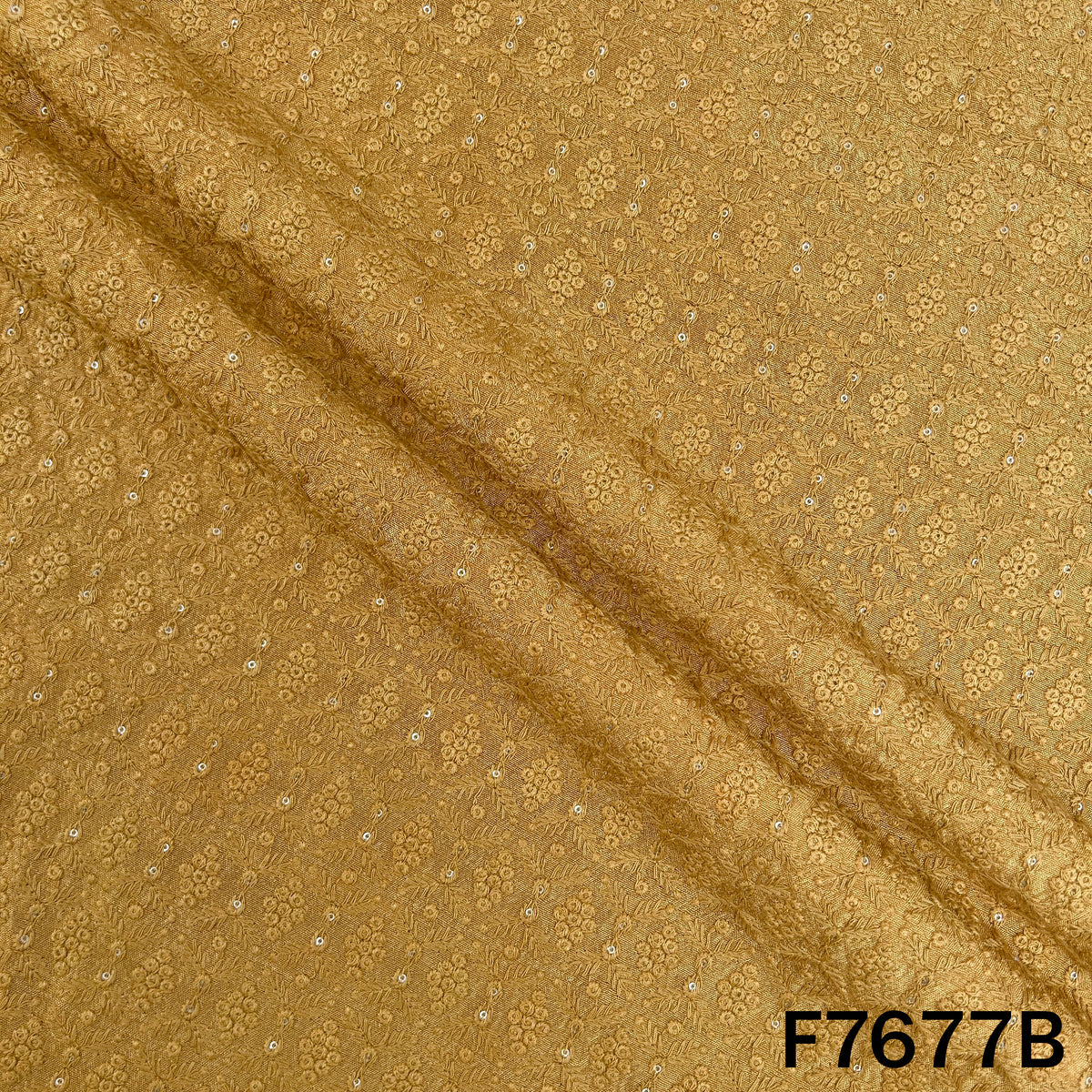 Chikankari Sequins Dola Silk Fabric - F7677