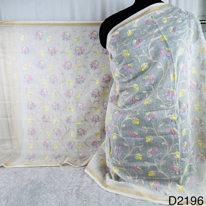 Dyeable Thread Embroidered Pure Chanderi Silk Dupatta-D2196