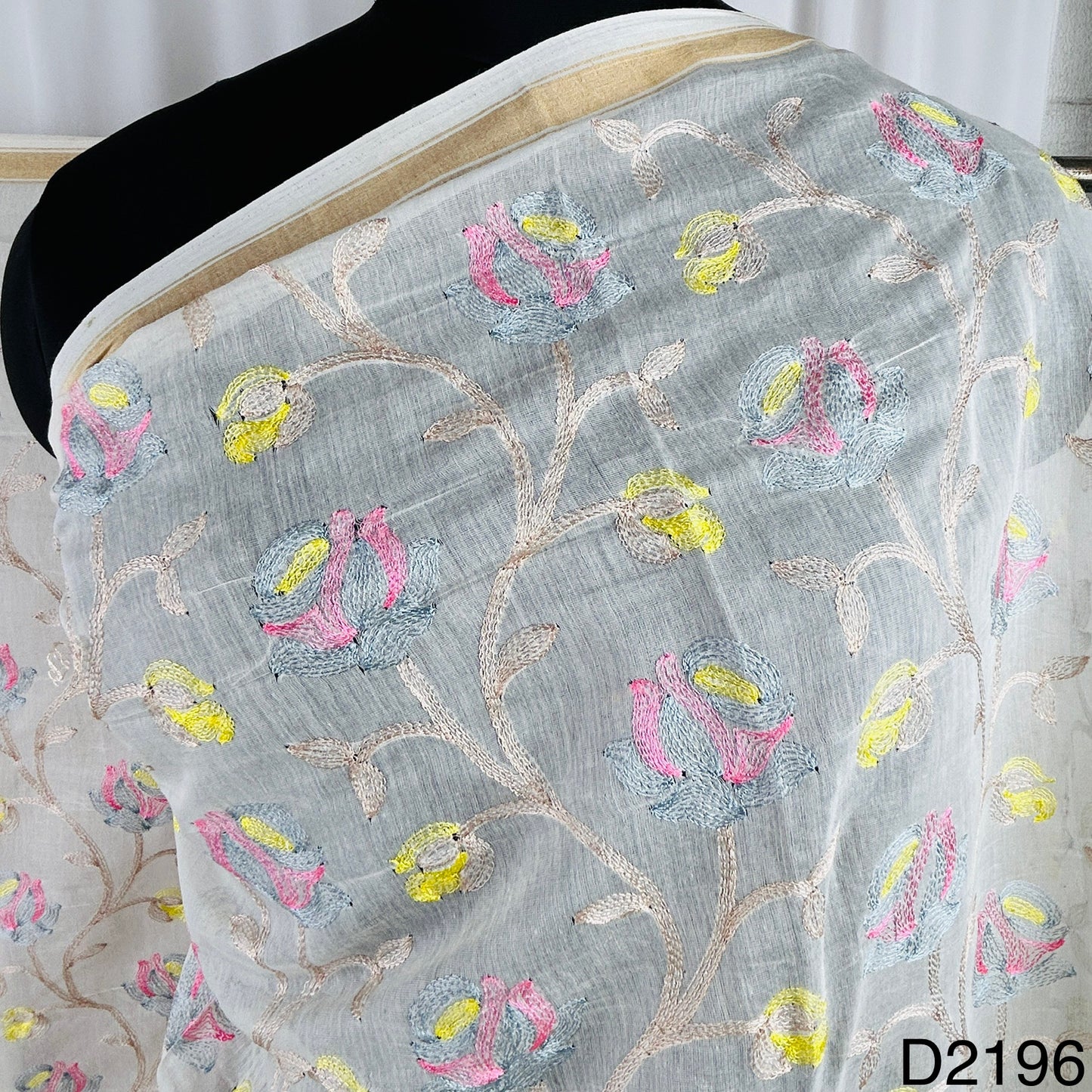 Dyeable Thread Embroidered Pure Chanderi Silk Dupatta-D2196