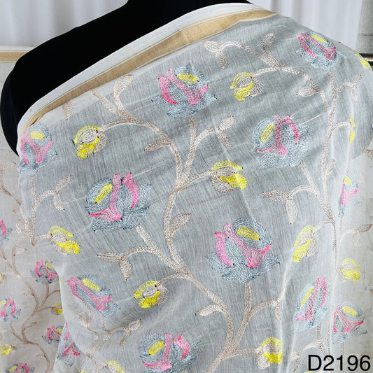 Dyeable Thread Embroidered Pure Chanderi Silk Dupatta-D2196