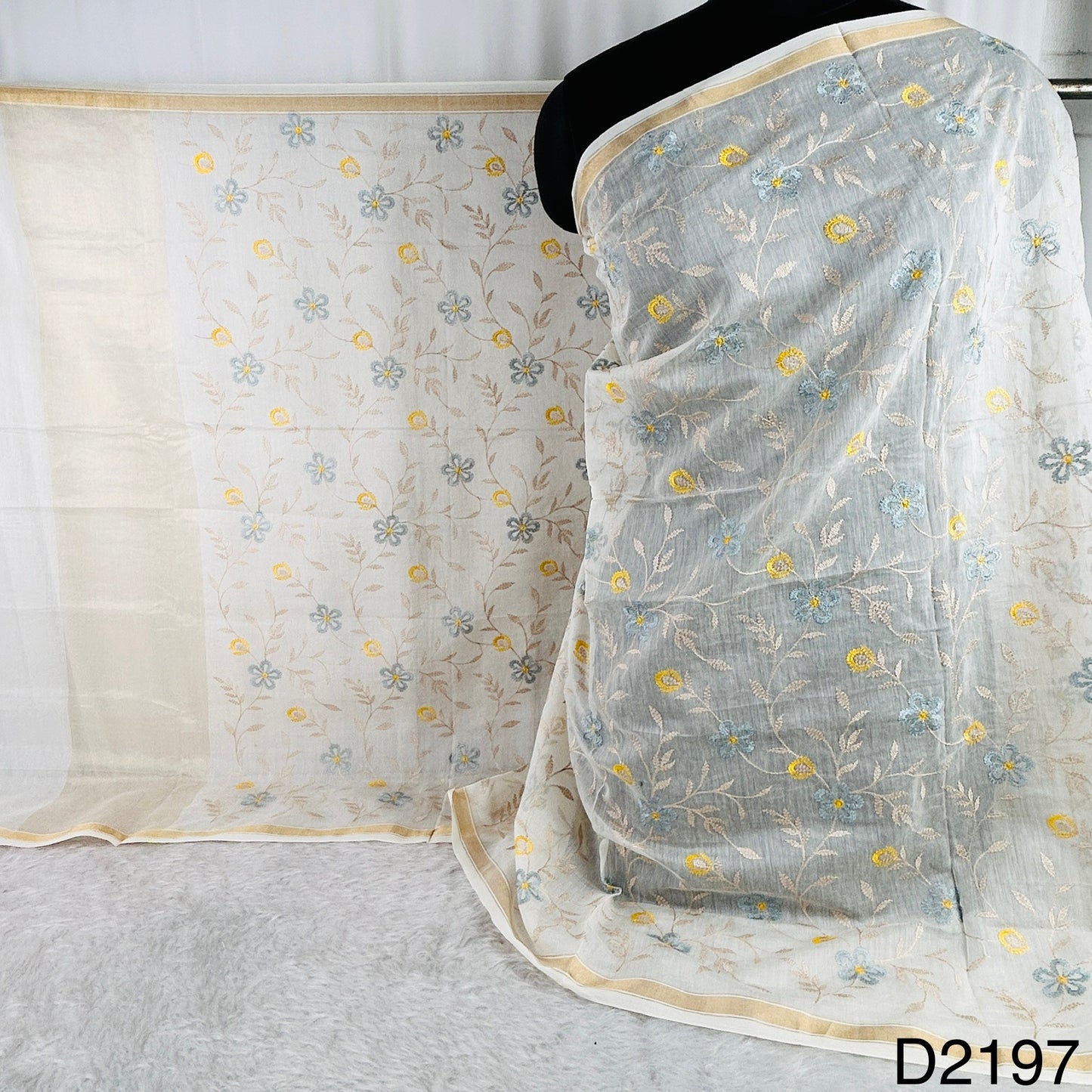 Dyeable Thread Embroidered Pure Chanderi Silk Dupatta-D2197