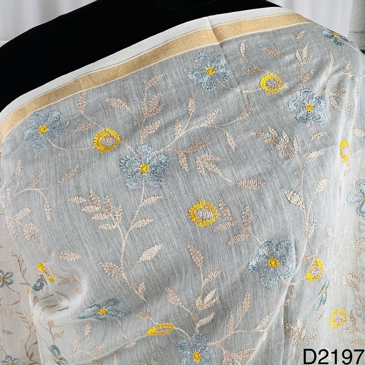 Dyeable Thread Embroidered Pure Chanderi Silk Dupatta-D2197